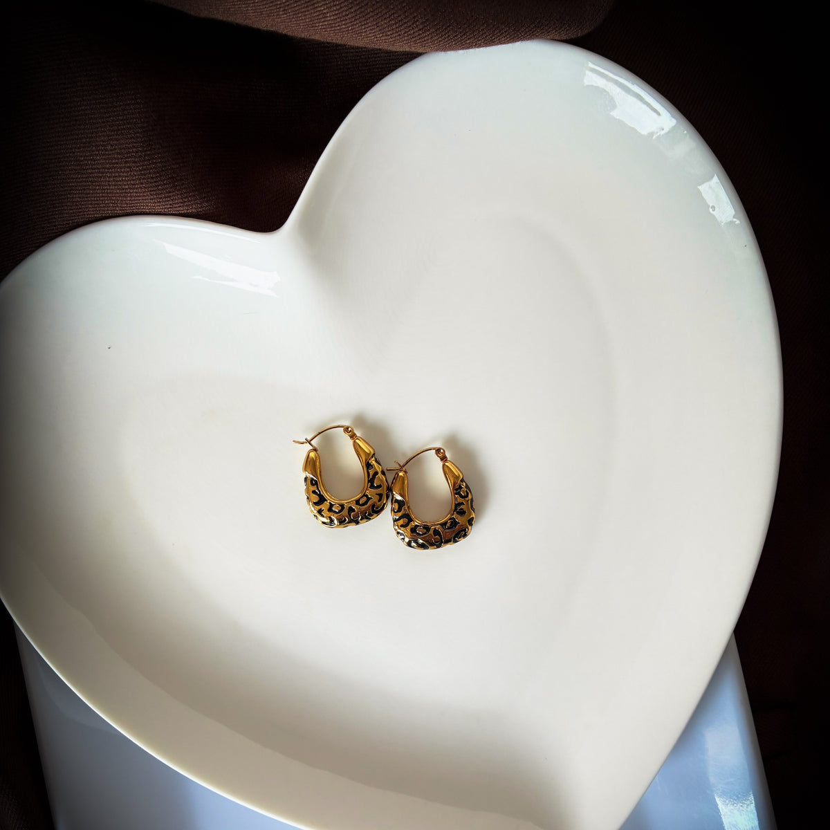 untamed gold and black enamel leopard print hoop earrings oval  by Isla Rae Jewelry