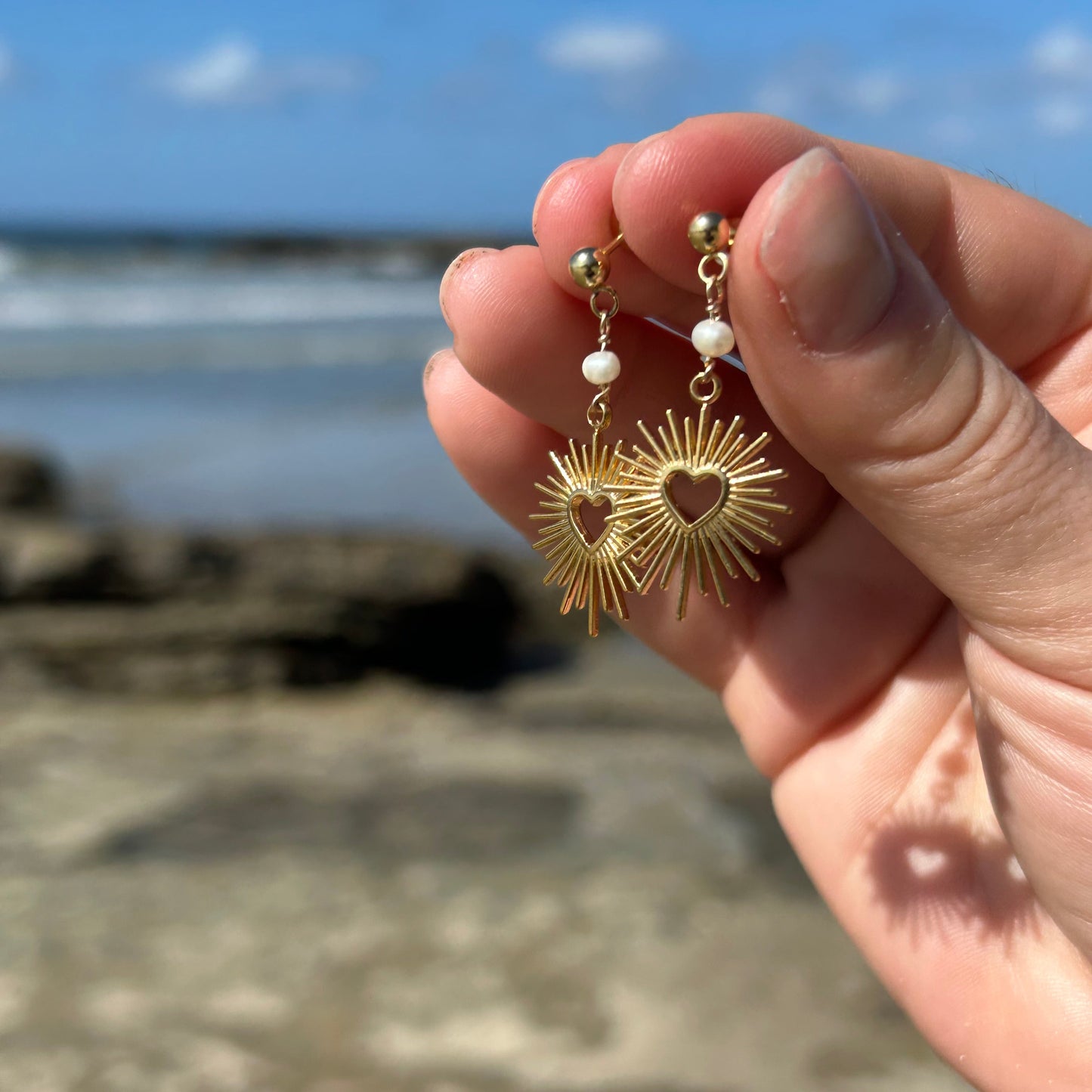 Sunlit Heart Pearl Earrings