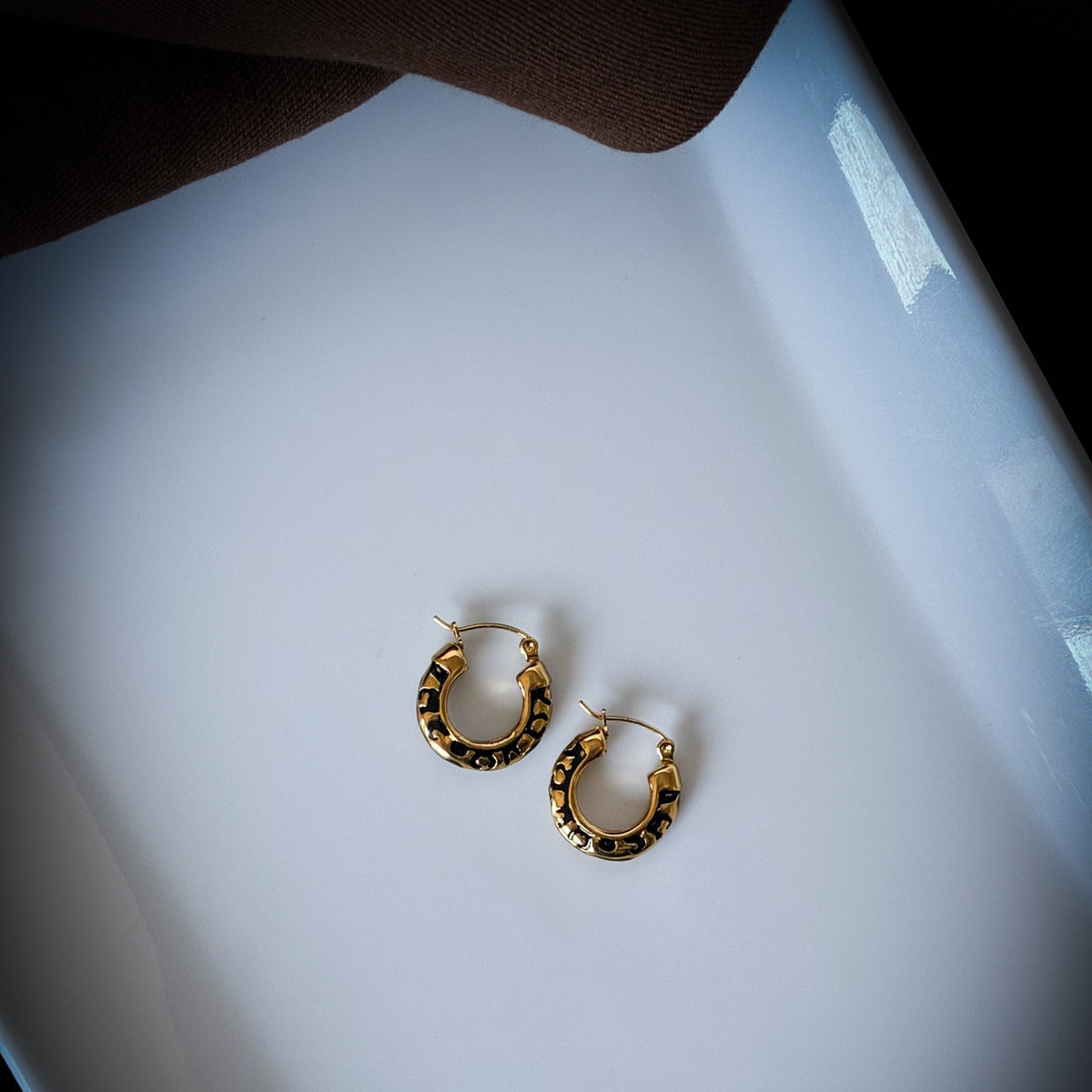 untamed gold and black enamel leopard print hoop earrings - circular by Isla Rae Jewelry