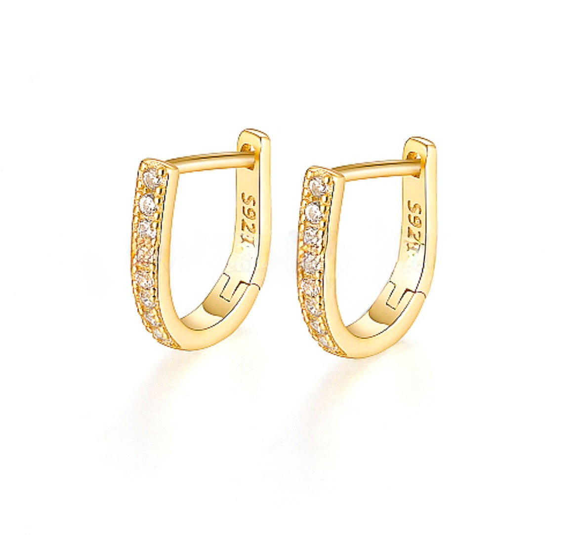 Close-up of Regan 18K gold-plated sterling silver hoops with pavé cubic zirconia