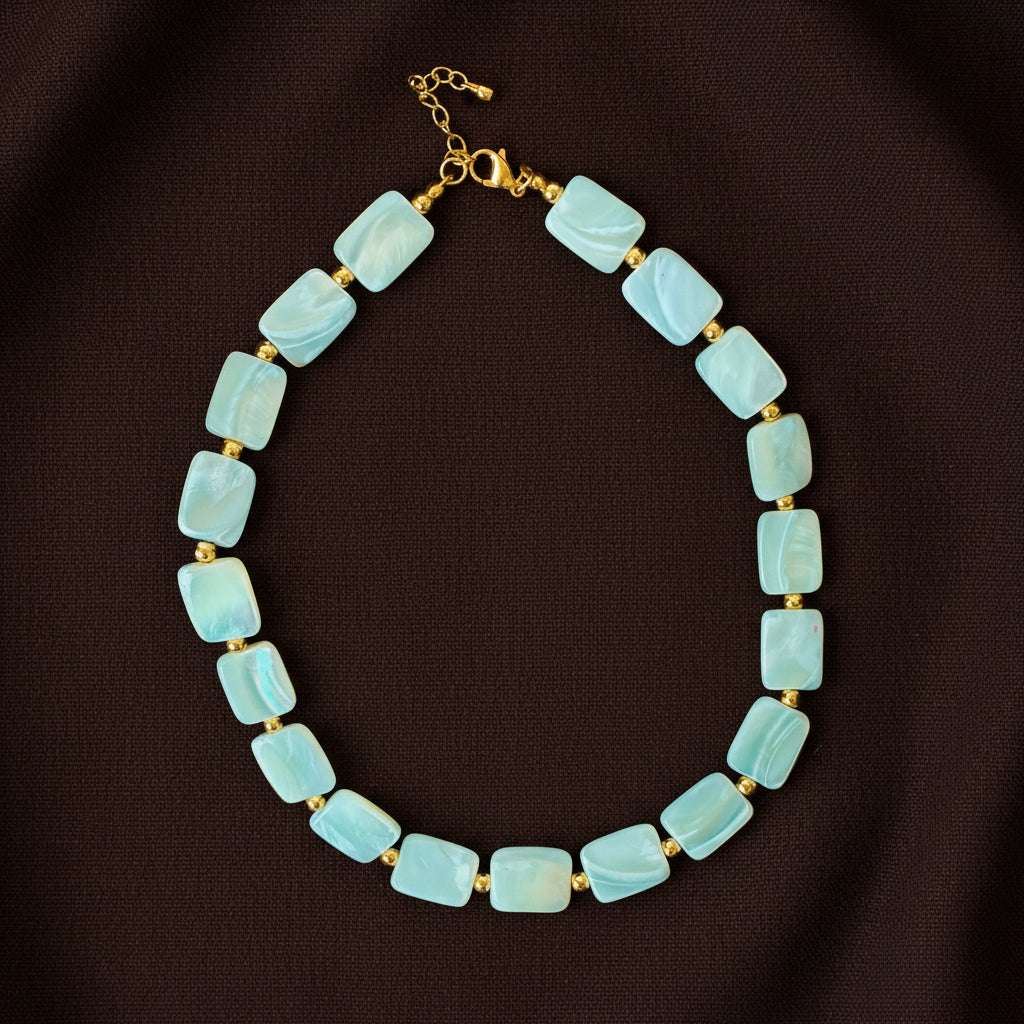Sarah rectangular shell beaded necklace by Isla Rae Jewelry
